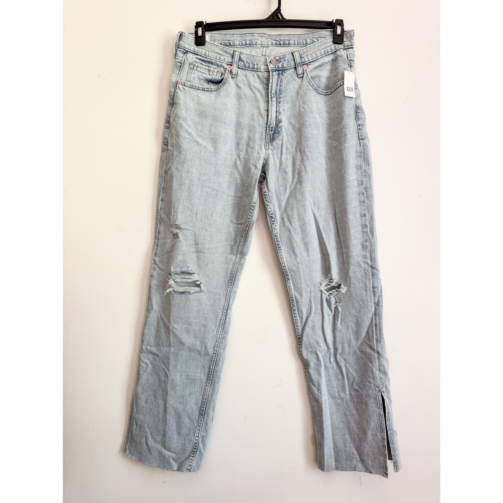 Gap 90s Loose Mid Rise Distressed Light Wash Jeans Side Slit 30 10R Streetwear